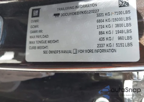 2019 Chevrolet Silverado 1500 Lt z USA, uszkodzony, nr VIN 3GCUYDED7KG120227